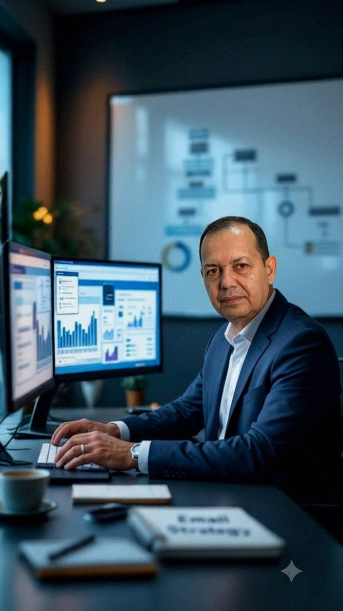 Investor considering a position on a laptop
